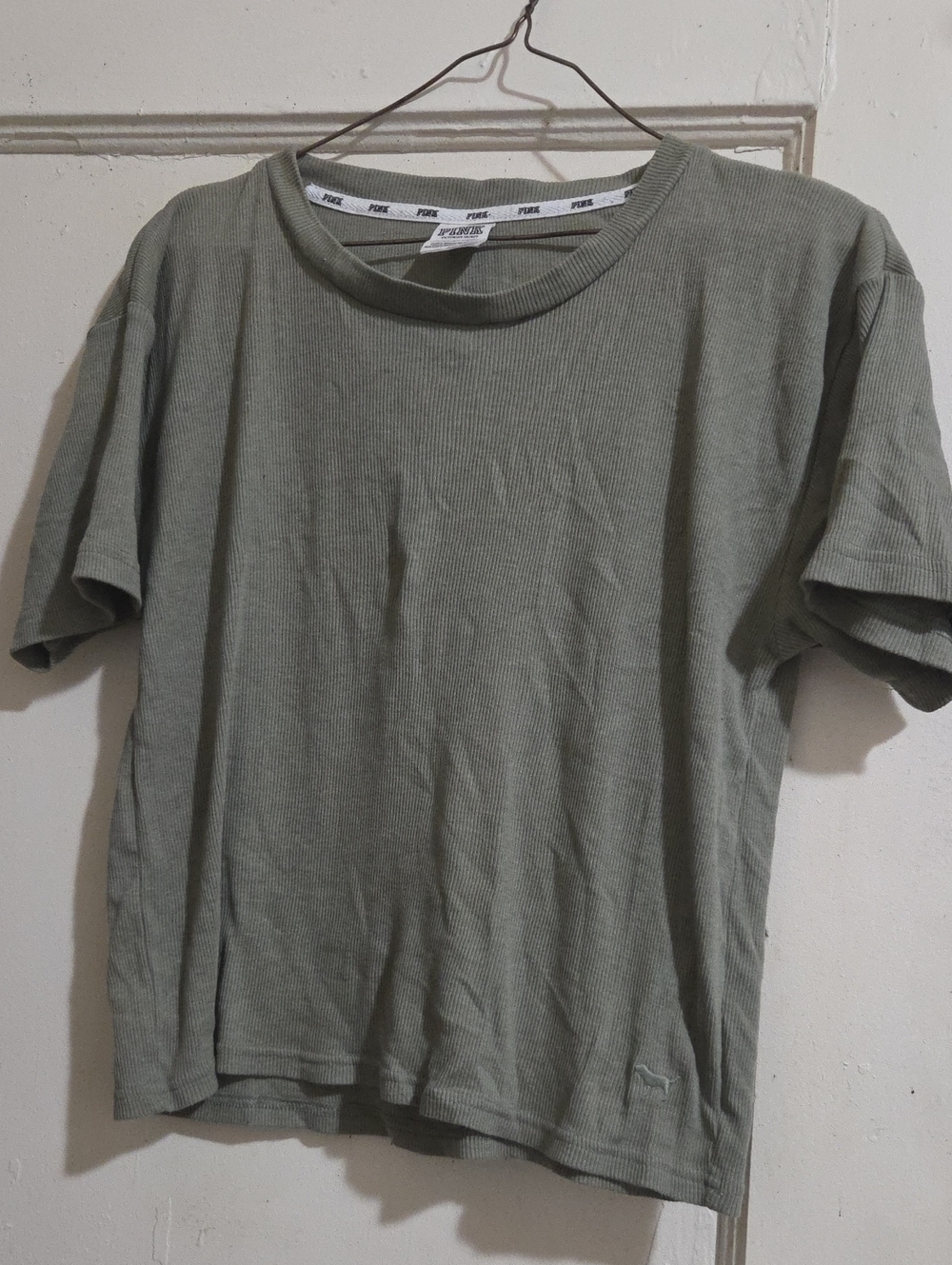 PINK Victoria's Secret Olive Green Short Sleeve Ribbed Tee